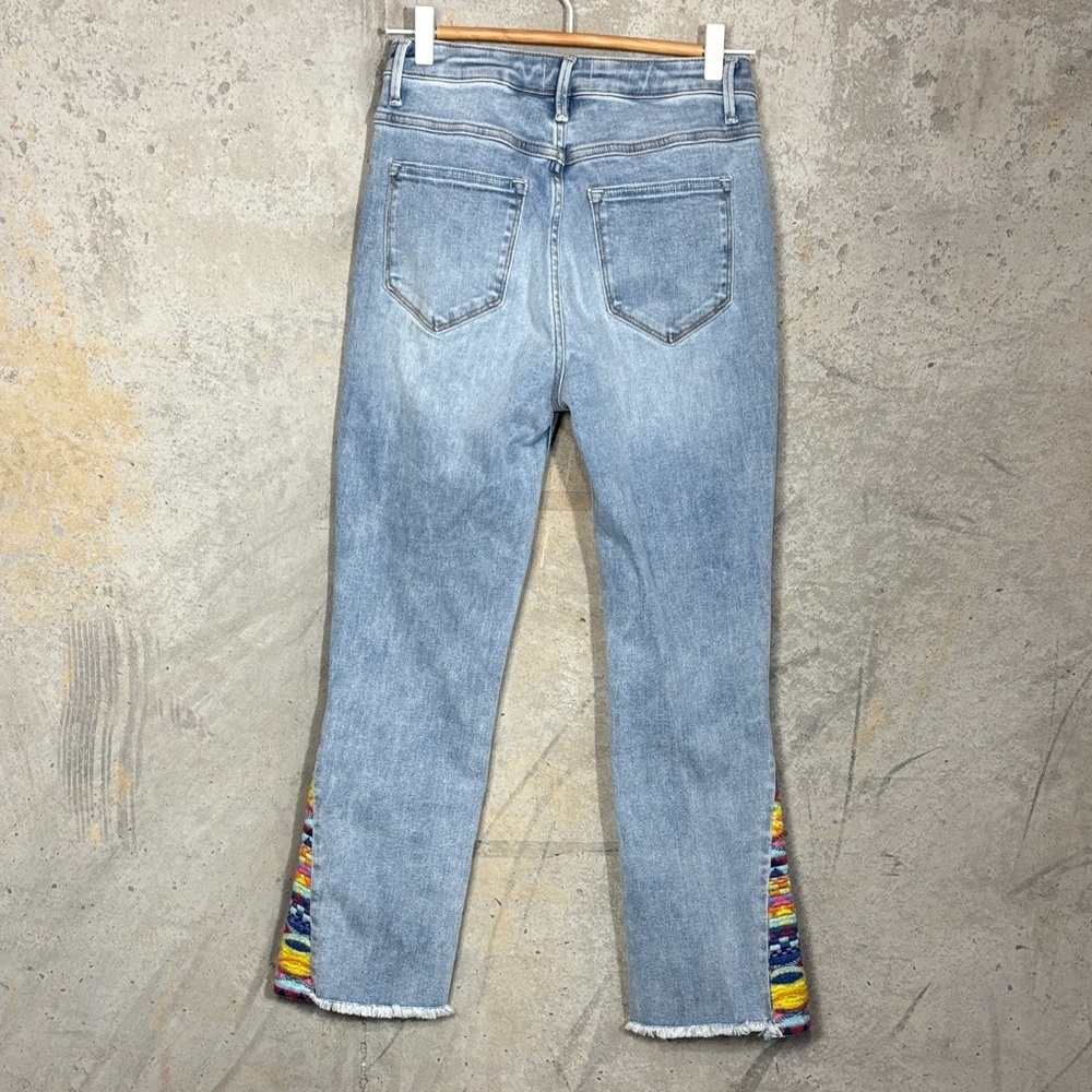Driftwood Clara Ankle Embroidered Aztec Jeans Bootcut Frayed Hem - Picture 3 of 11